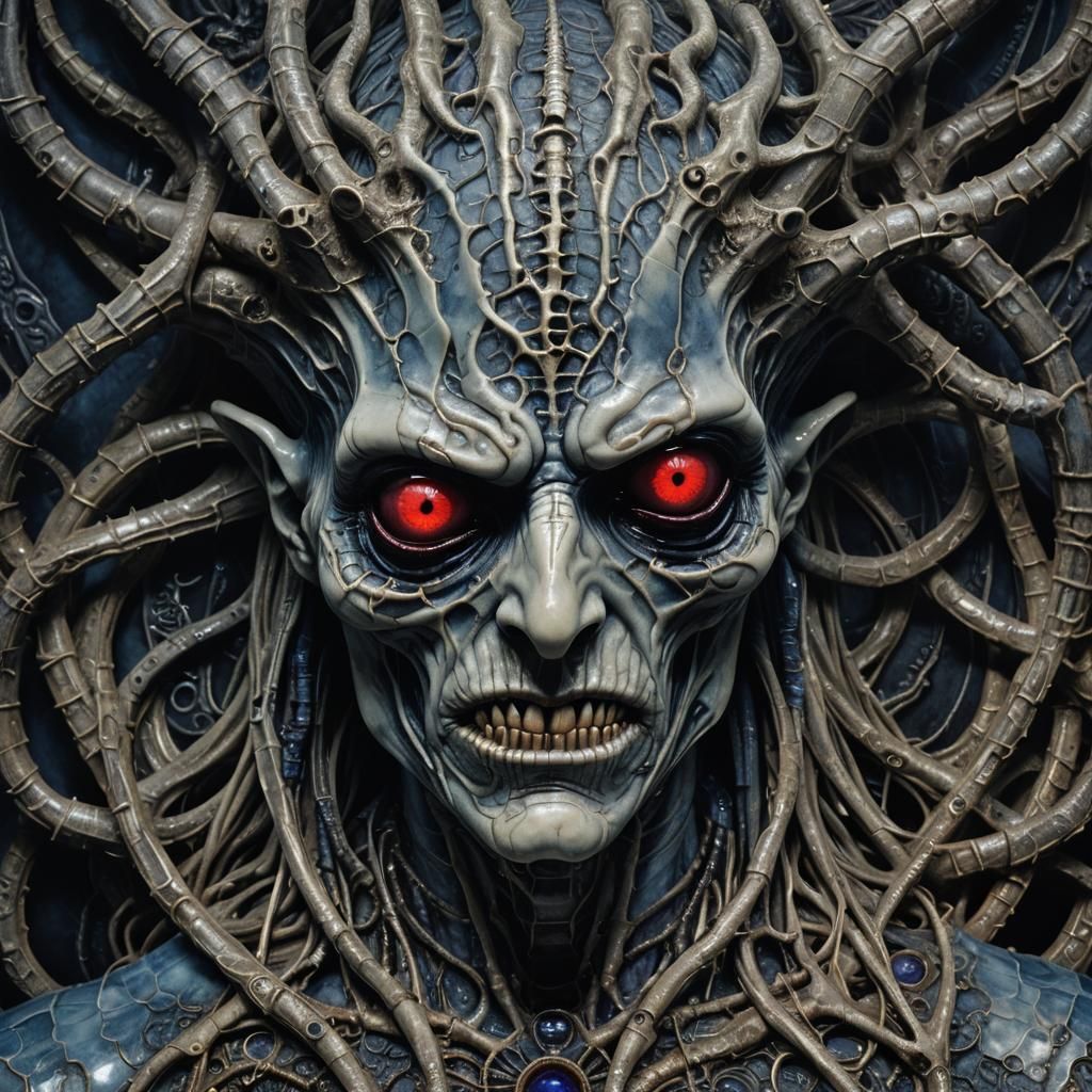 Ethereal Demon Portrait in Dark, Cosmic Aesthetic