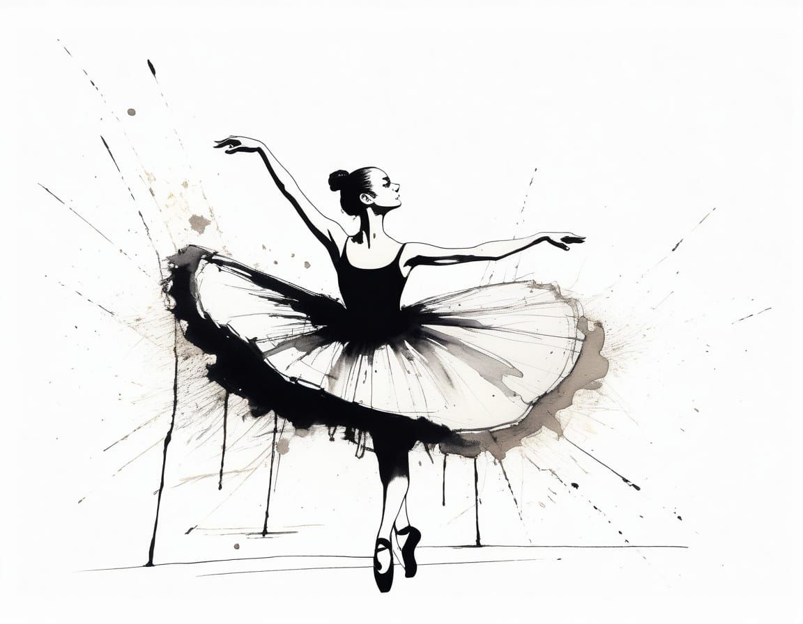 Ballerina in Ralph Steadman's Surreal Artistic Style