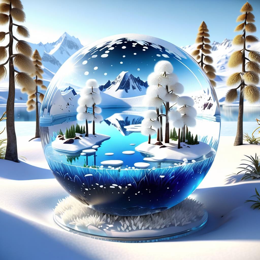 Inside a translucent crystal globe :: a utopian fantasy snow...