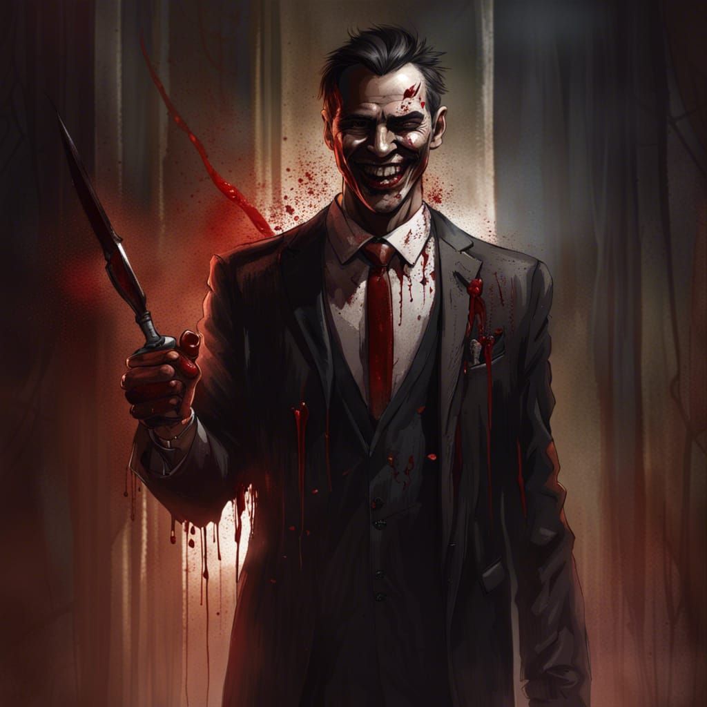 Sinister Man with Bloody Dagger in Dark Fantasy