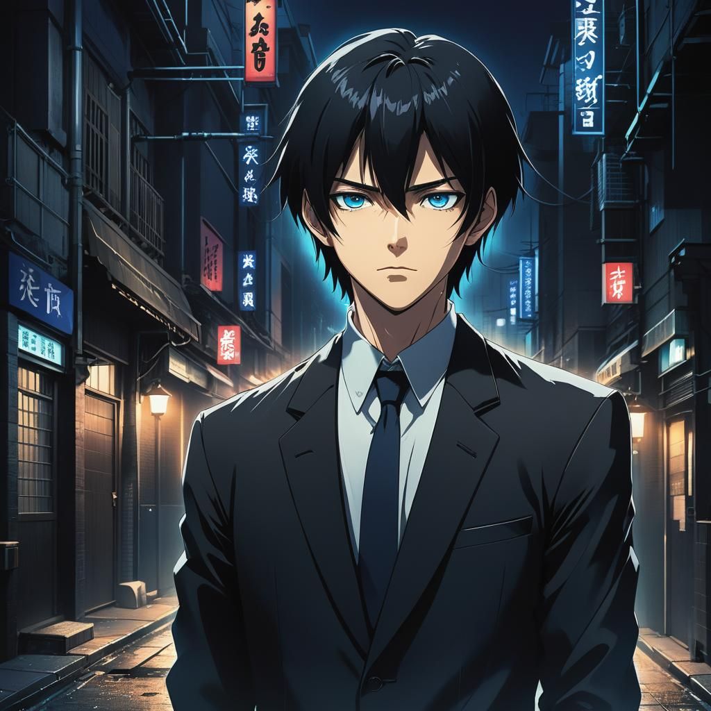 Handsome Anime Man in Alleyway, Manga Style