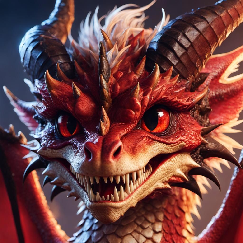 Menacing Anime Red Dragon Portrait in 3D
