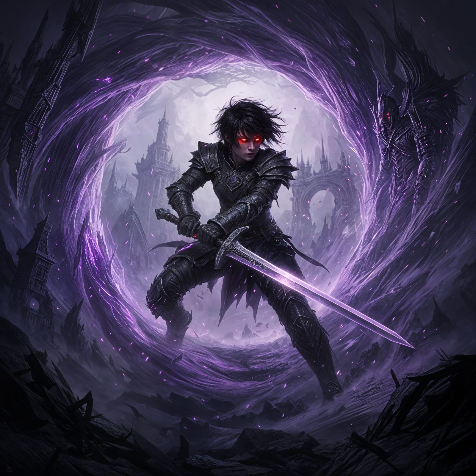 Dark Warrior Emerges From Portal With Gleaming Sword