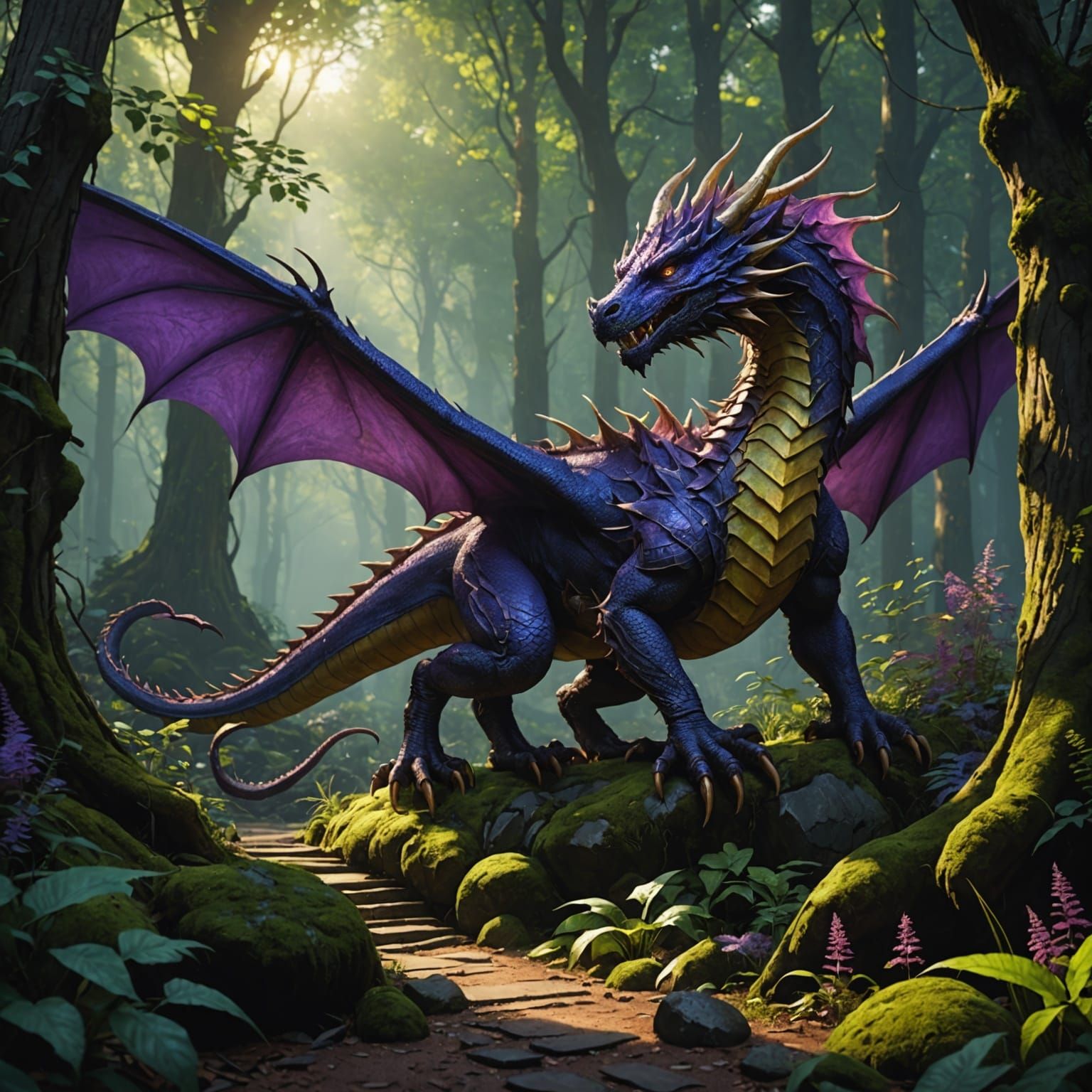 Dragon Pegasus in Dark Fantasy Forest