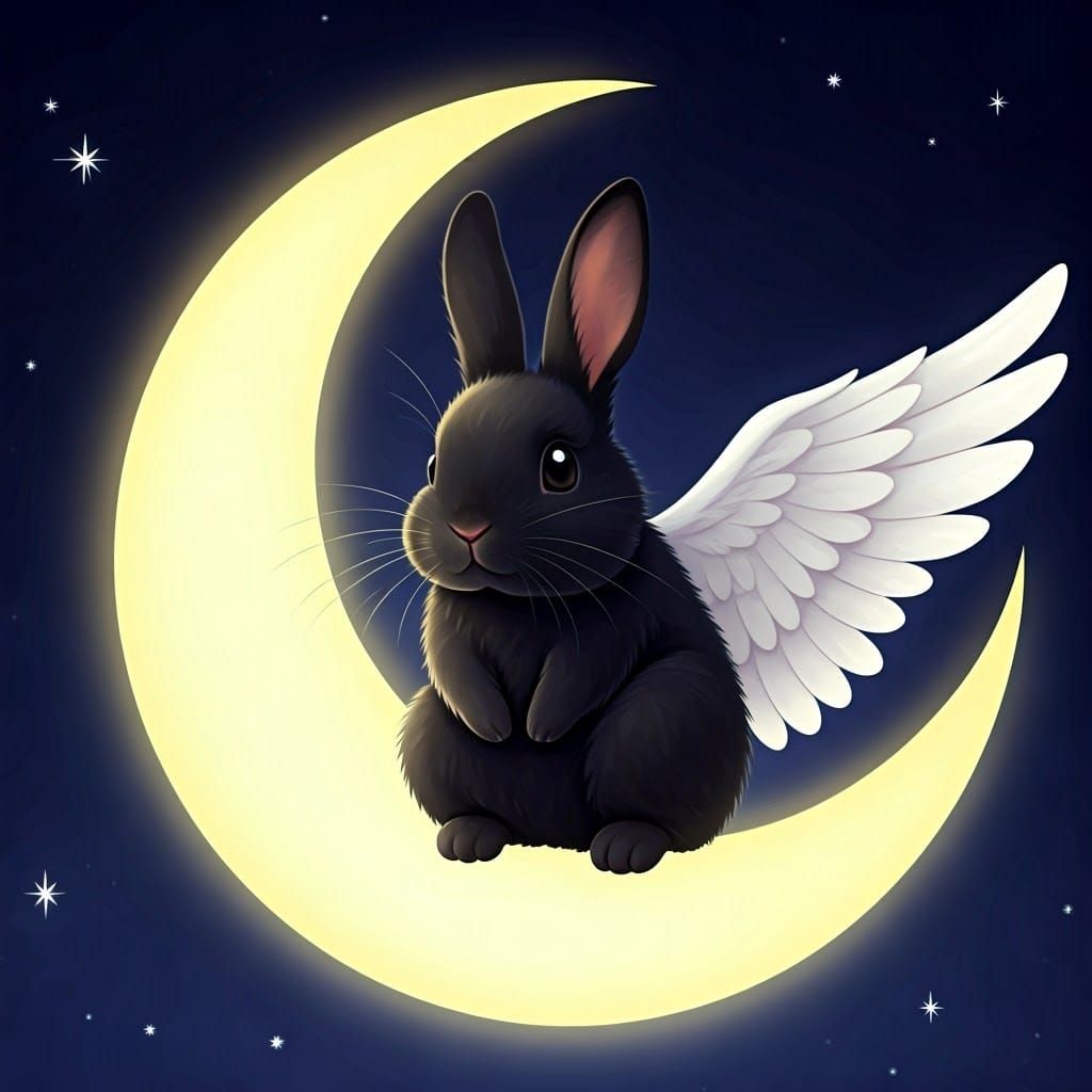 Anime Rabbit on Moon with Wings