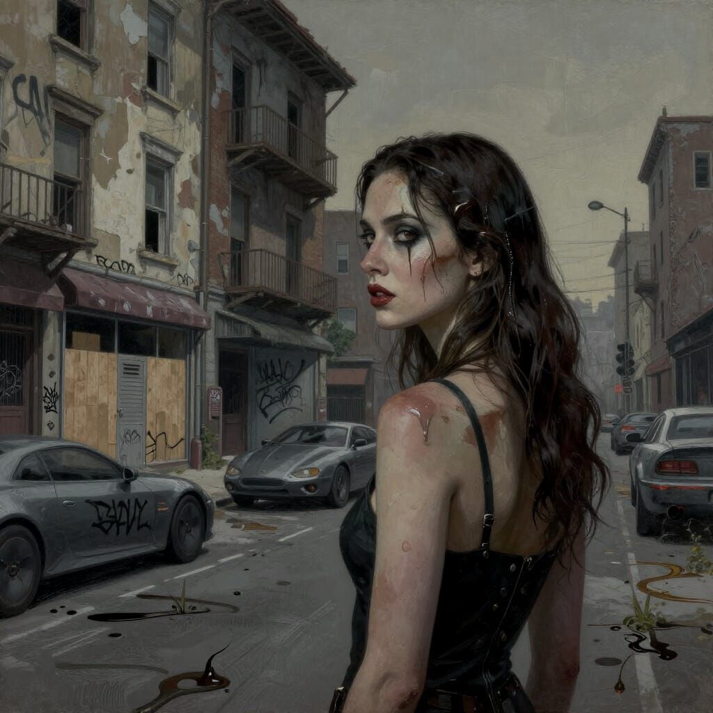 Edgy Woman in Sinister Urban Decay Scene