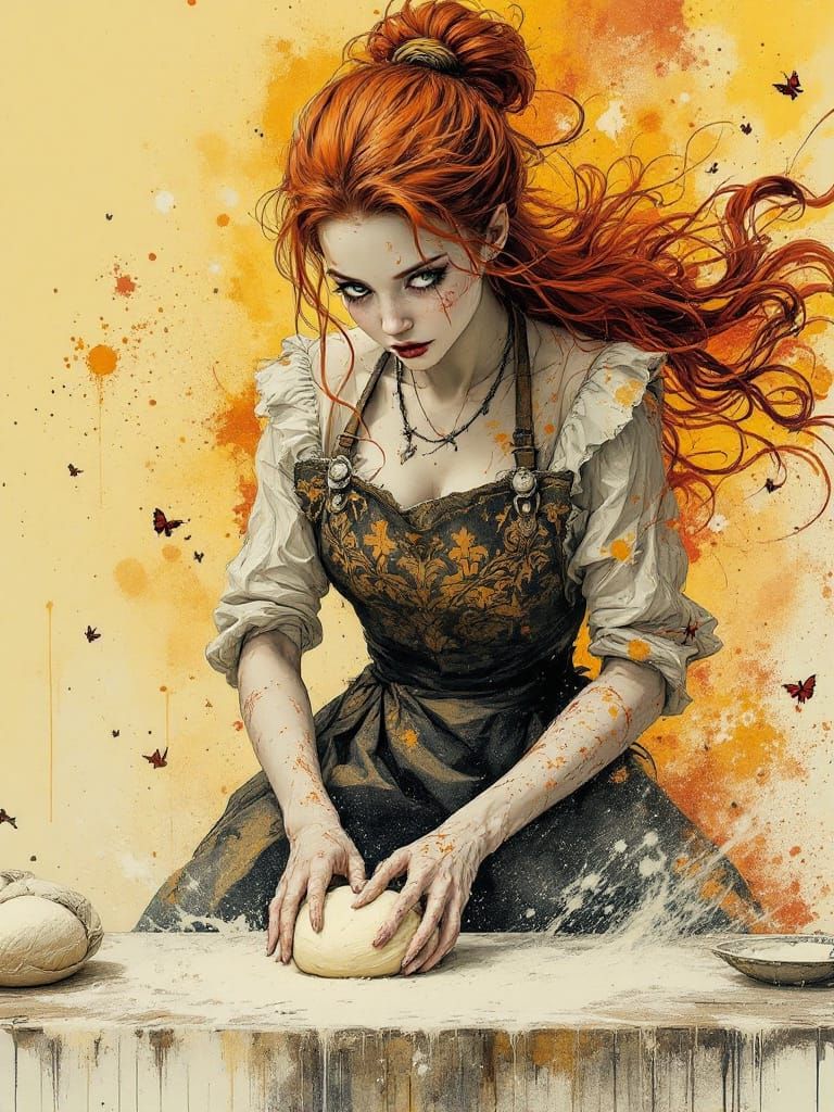 Gothic Romantic Baker with Ethereal Linework