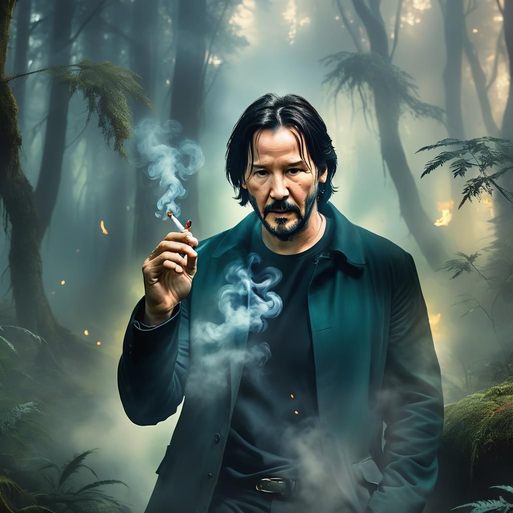 Keanu Reeves in Mystical Forest: Oil Painting
