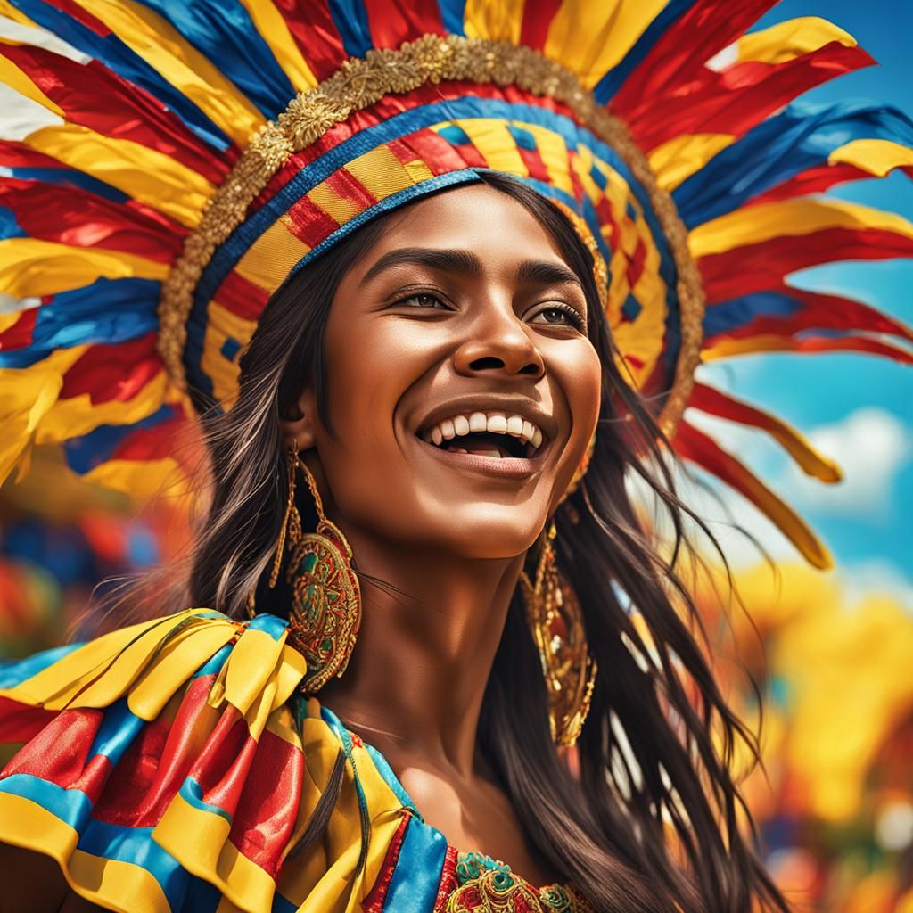 Colombian Woman Dancing in Carnival Costume