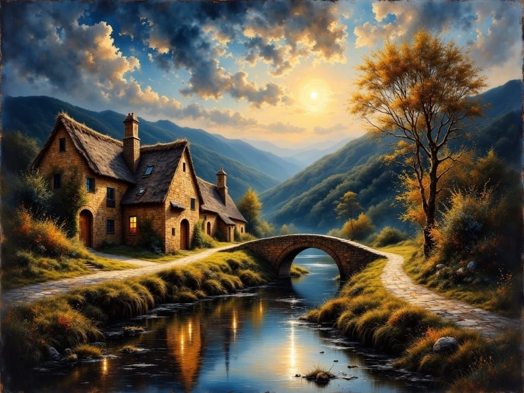 Village at Dusk: An Oil Painting of Quietude