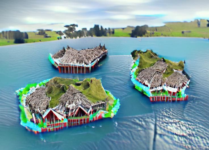 Maori build marae floating islands 8K 3D 8k resolution