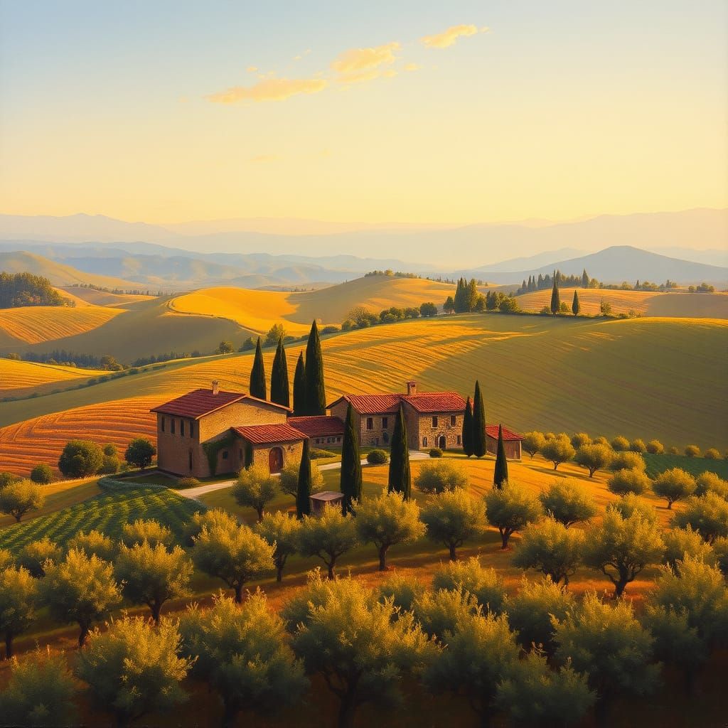 Tuscan Golden Hour Oil Painting