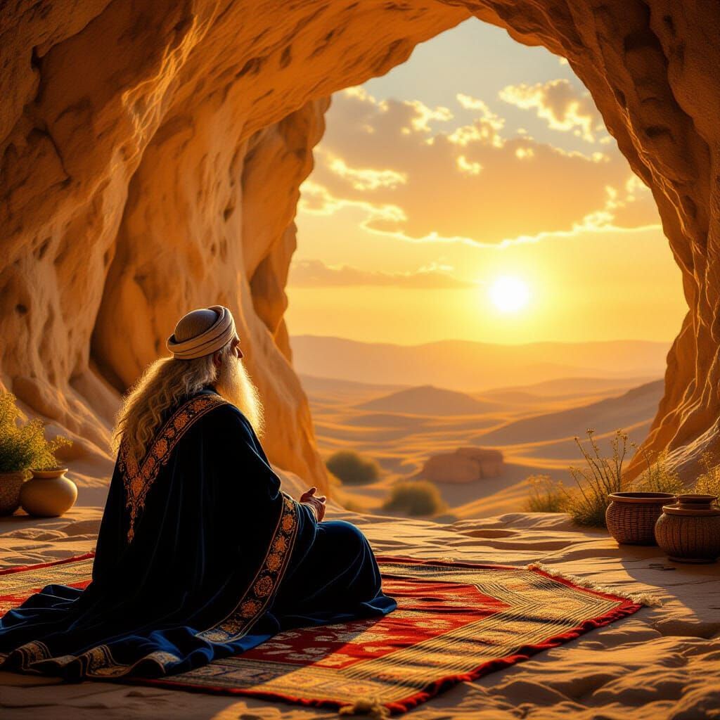 Sage at Cavern's Mouth in Pre-Raphaelite Style