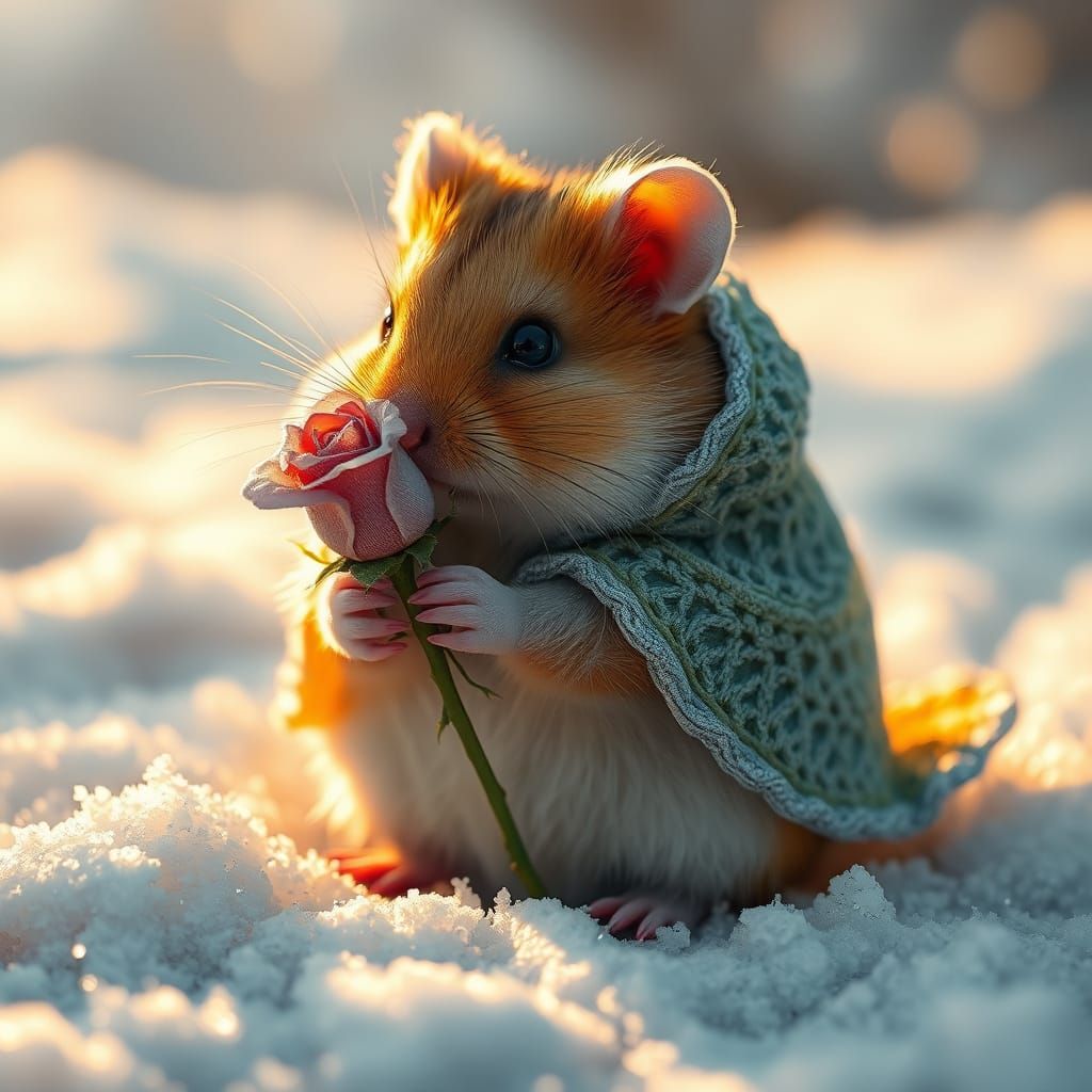 Whimsical Hamster in Snowy Paradise