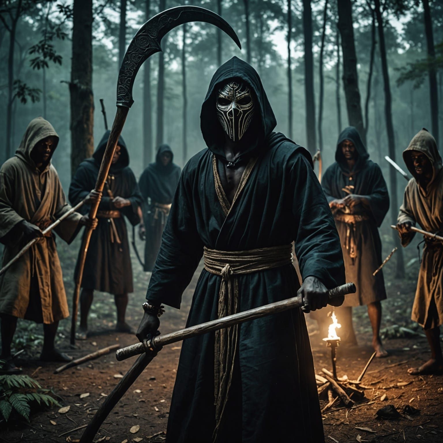 African Warrior in Forest Battle: Cinematic 8K