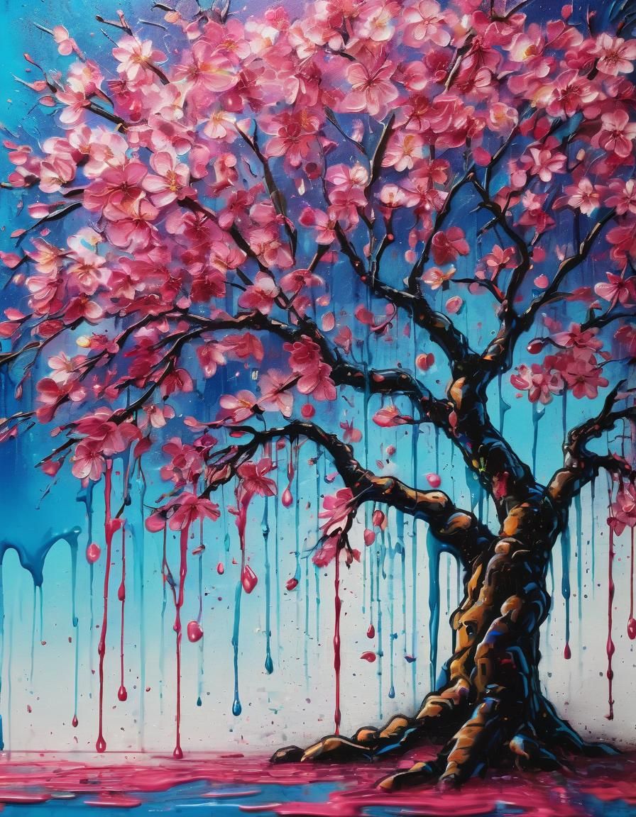 Cherry Blossoms in Vibrant Graffiti Art Style