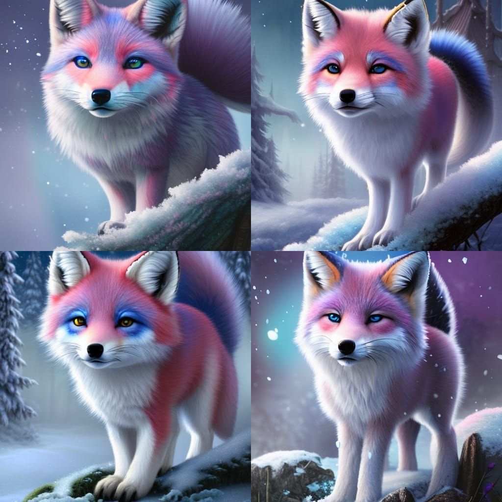 Chibi Blue Snow Fox Portrait in Detailed Matte Painting