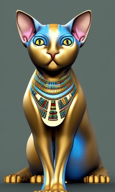 Egyptian God Sphynx Cat with Gold Ornaments