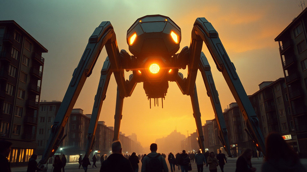 Giant Tripod Invasion in Modern City