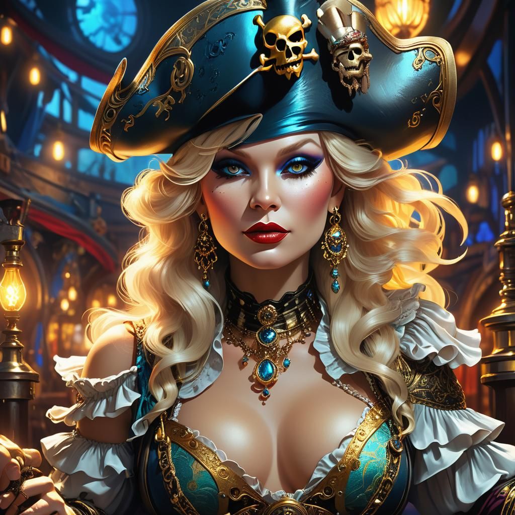 Pirate Queen Portrait in Luminism with Bar Lighting