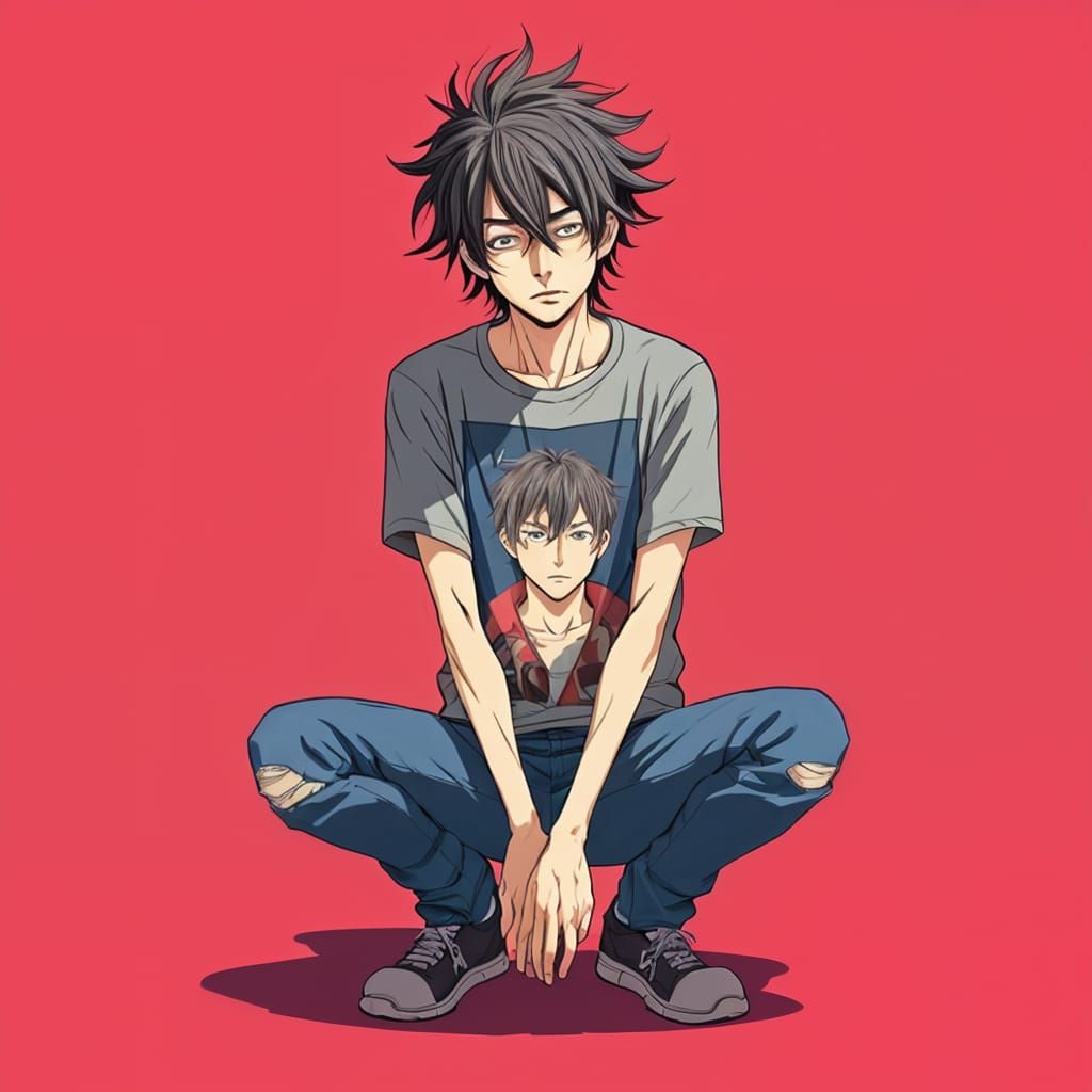 Anime Nerd with Piercing Blue Eyes and Smirk