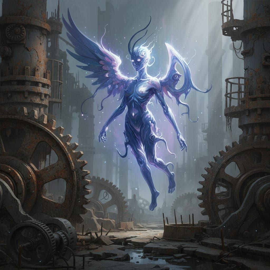 Ethereal Ghost in Industrial Landscape