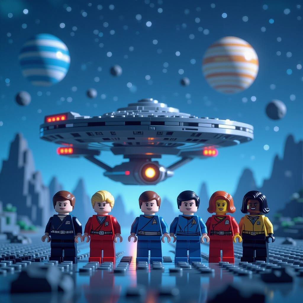 Lego Starship Enterprise Crew in Cinematic Space