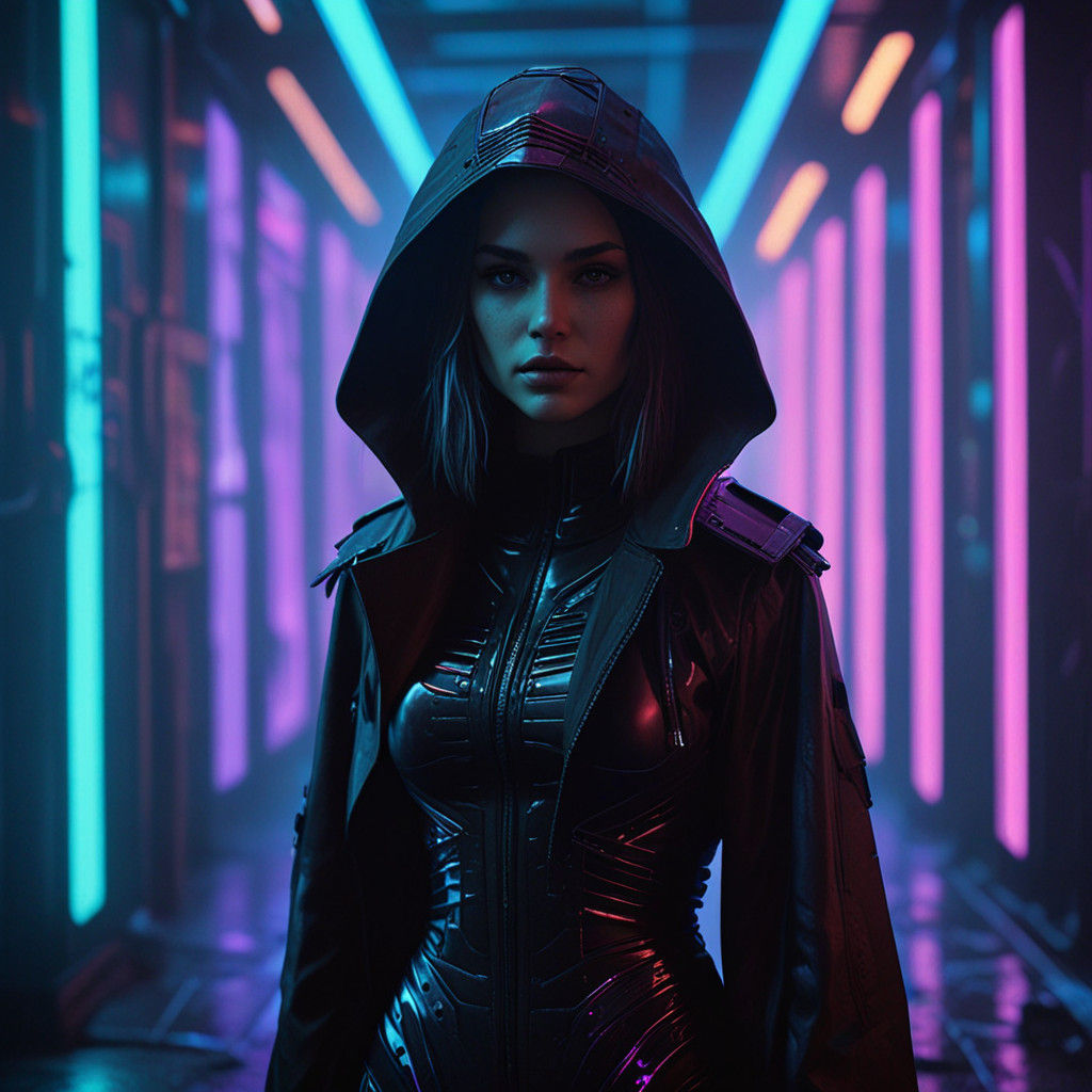 Raven in Neon Noir Cyberpunk Alleys