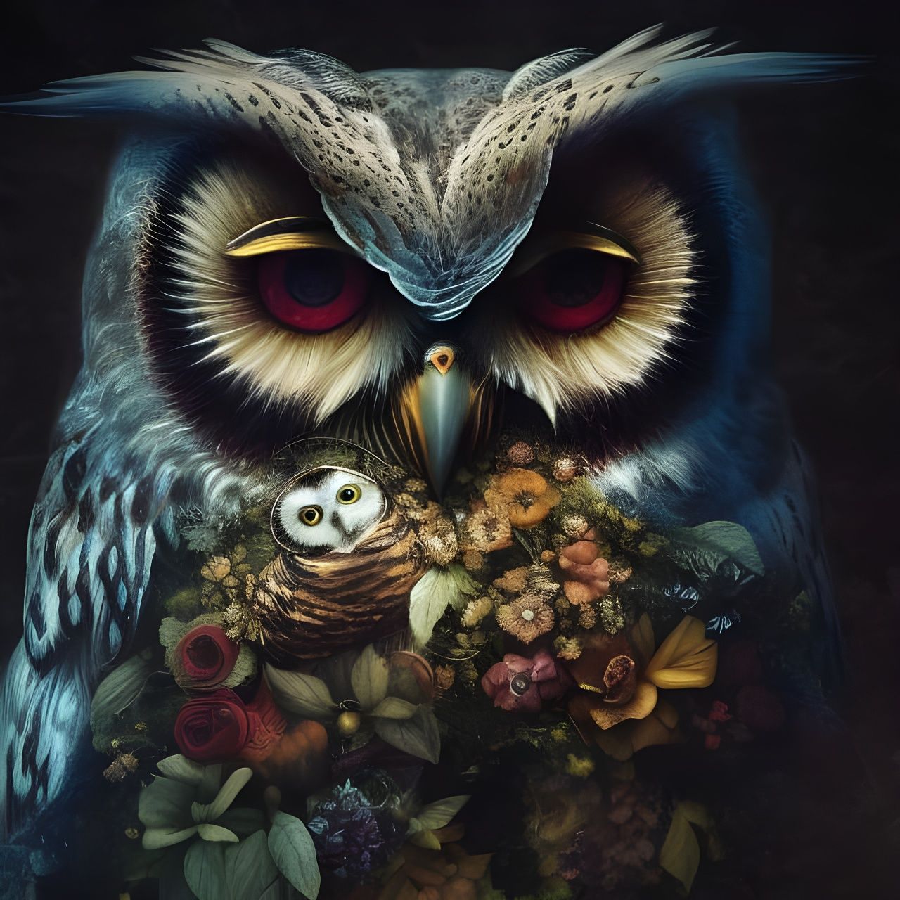 Photorealistic Ancient Owl God in Divine Style