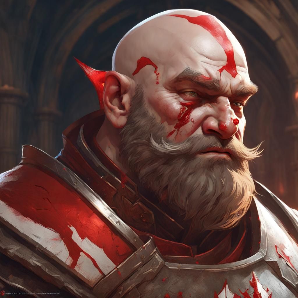 Fierce Dwarf Paladin Portrait in Hyperdetailed Style