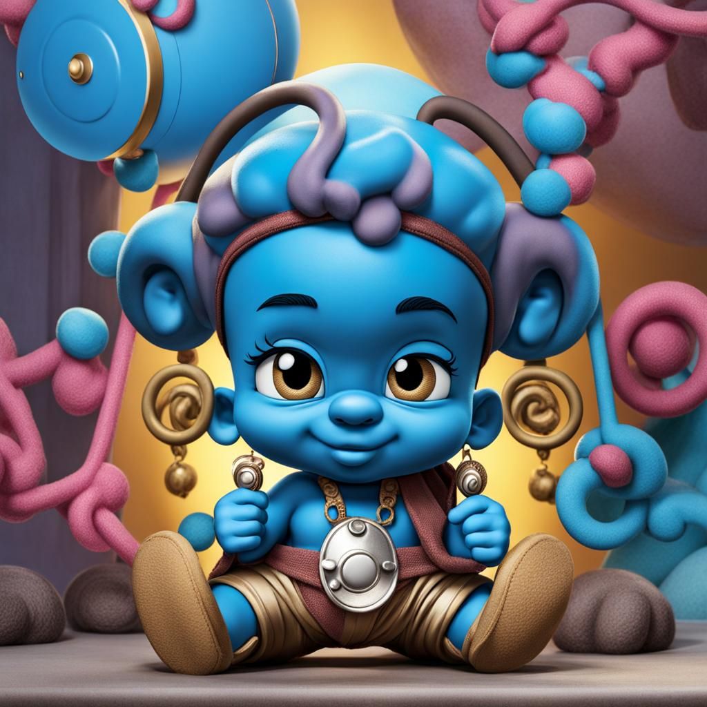 Baby Smurf with Bantu Knots and Diaper