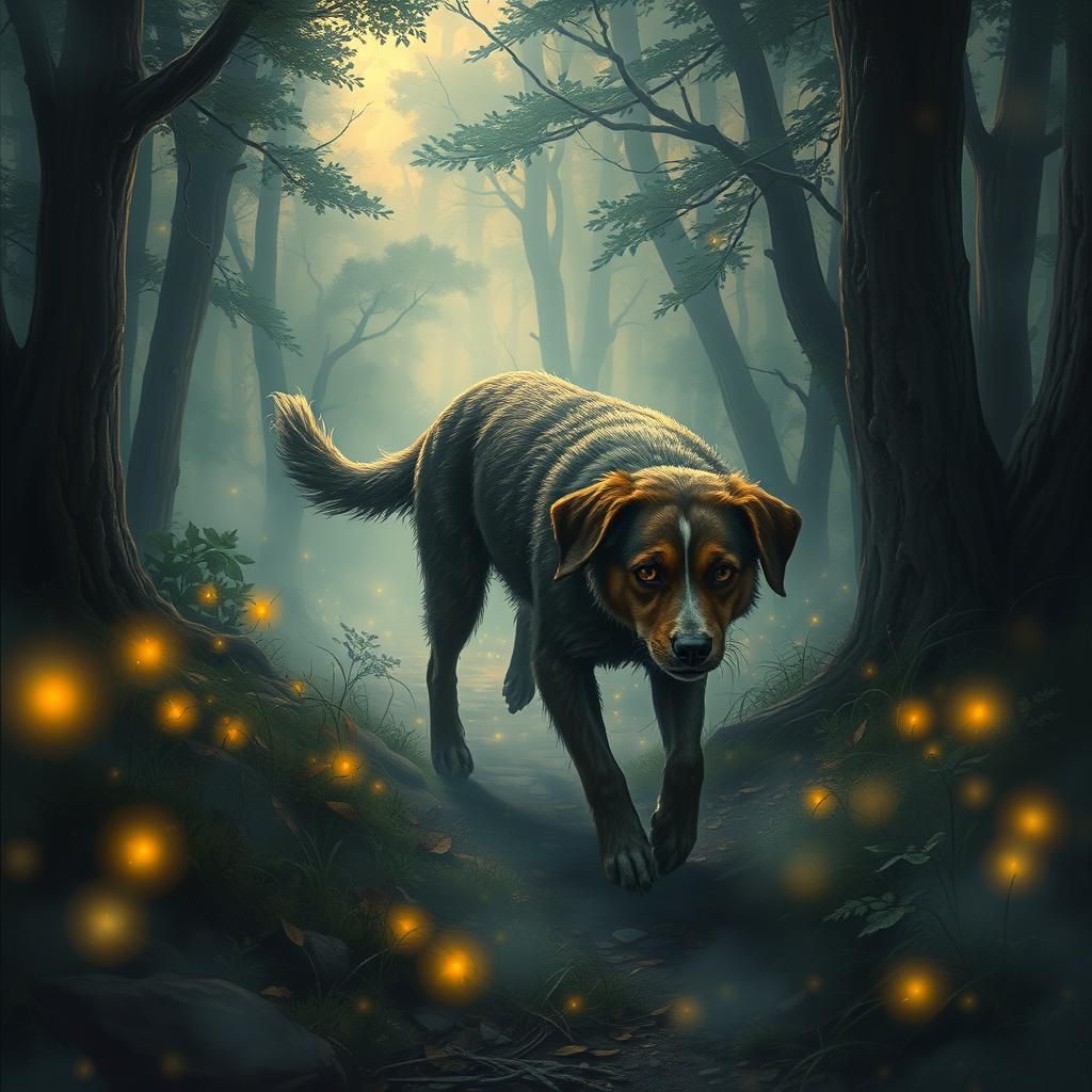 Wounded Dog in Mystical Forest: Idyllic Landscape