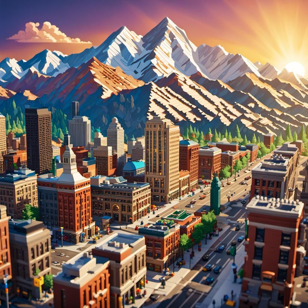 Denver Cityscape in Lego Style Illustration