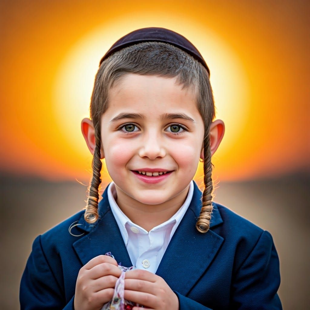 Stylish Haredi Hasidic Boy with Number 1 Haircut and Curly S...