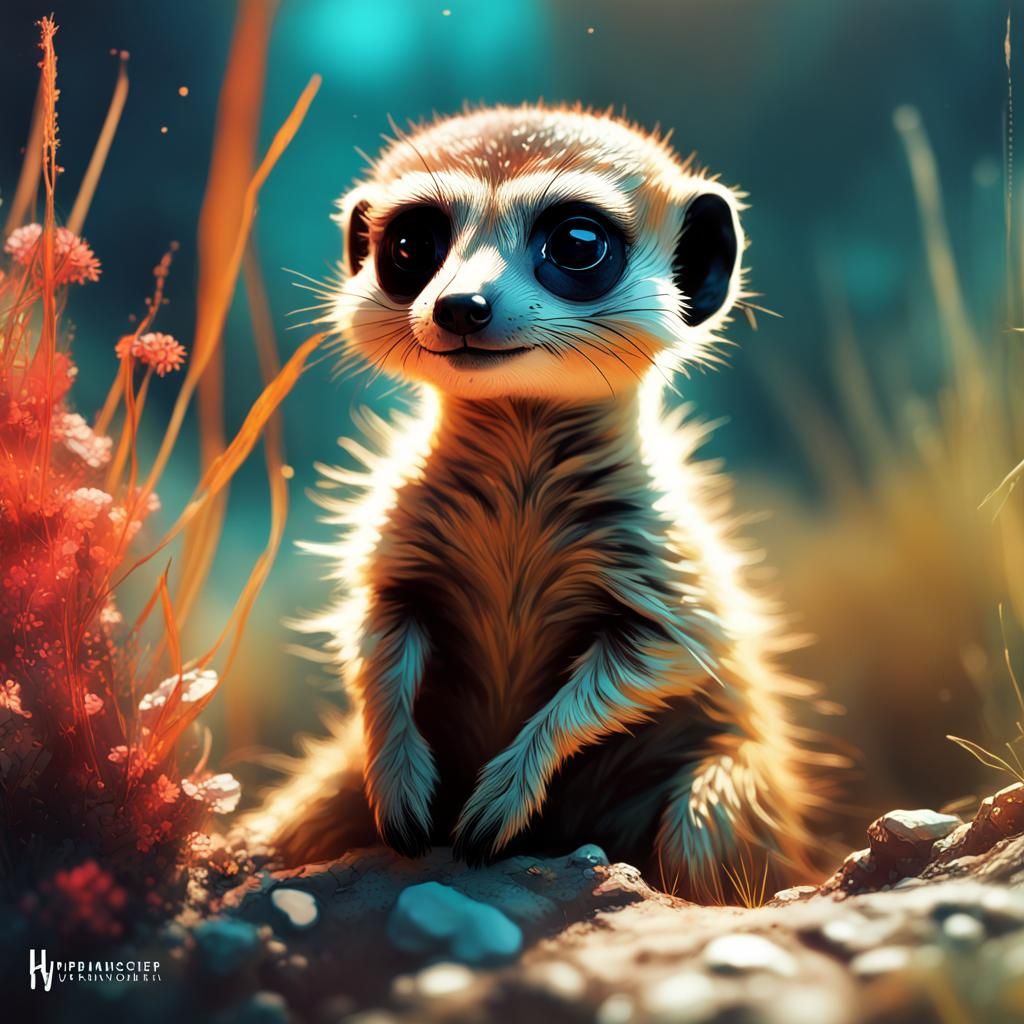 Colorful Meerkat Friendship, Detailed Matte Painting