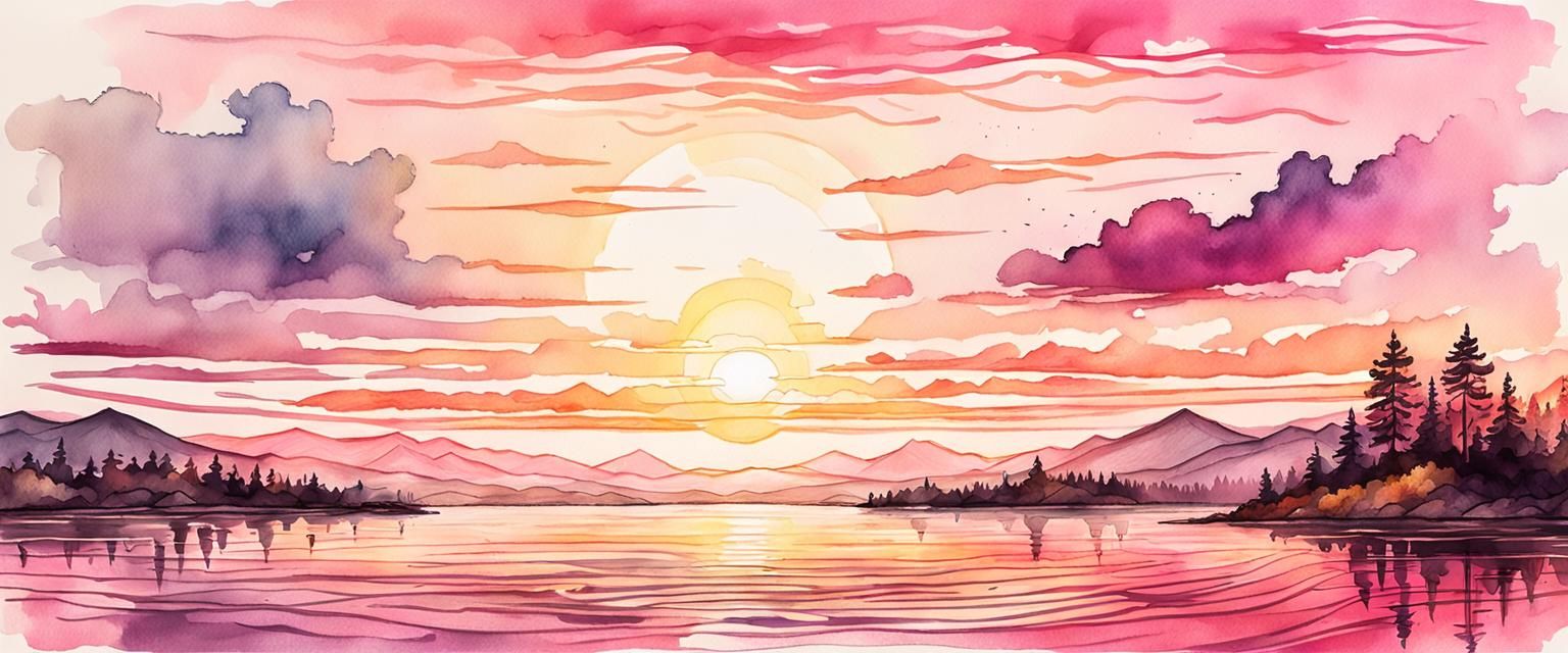 Sunset Lake: Impressionistic Panoramic View