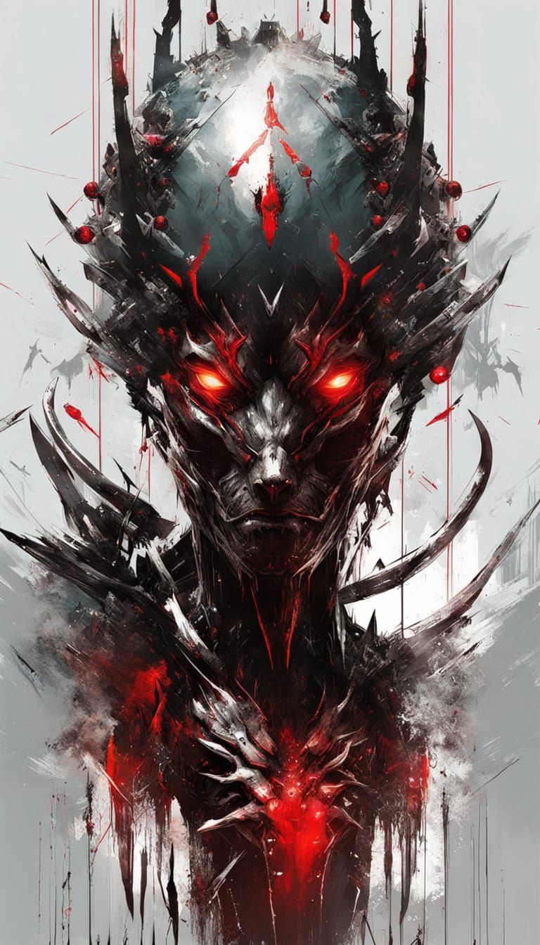 Nightmarish Chrome Figure with Ruby Eyes