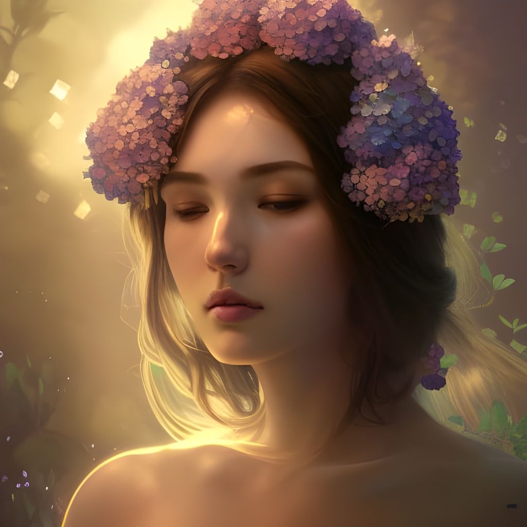 Hydrangea Goddess Portrait in Art Nouveau Style