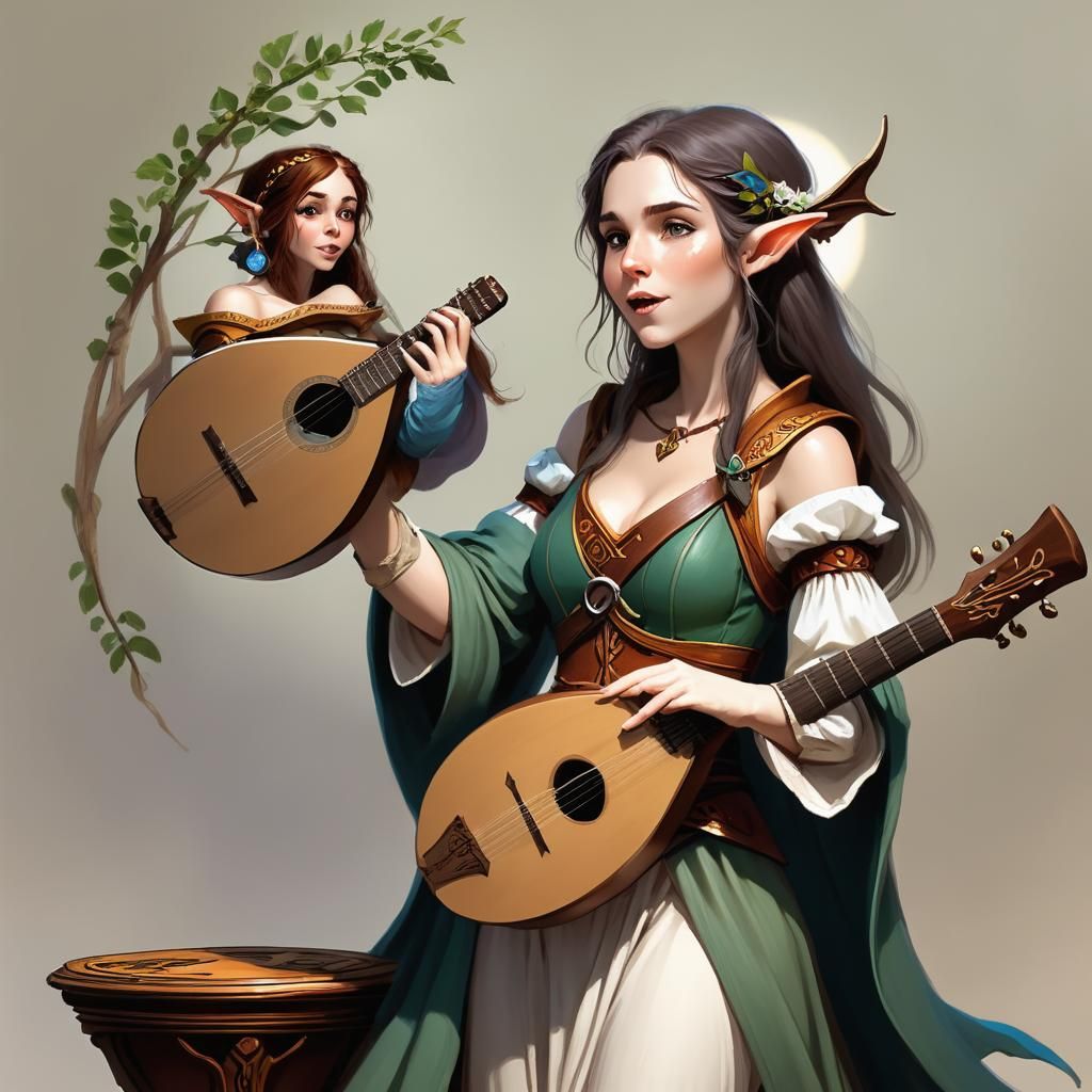 Half-Elf Bard Singing with Enchanted Lute