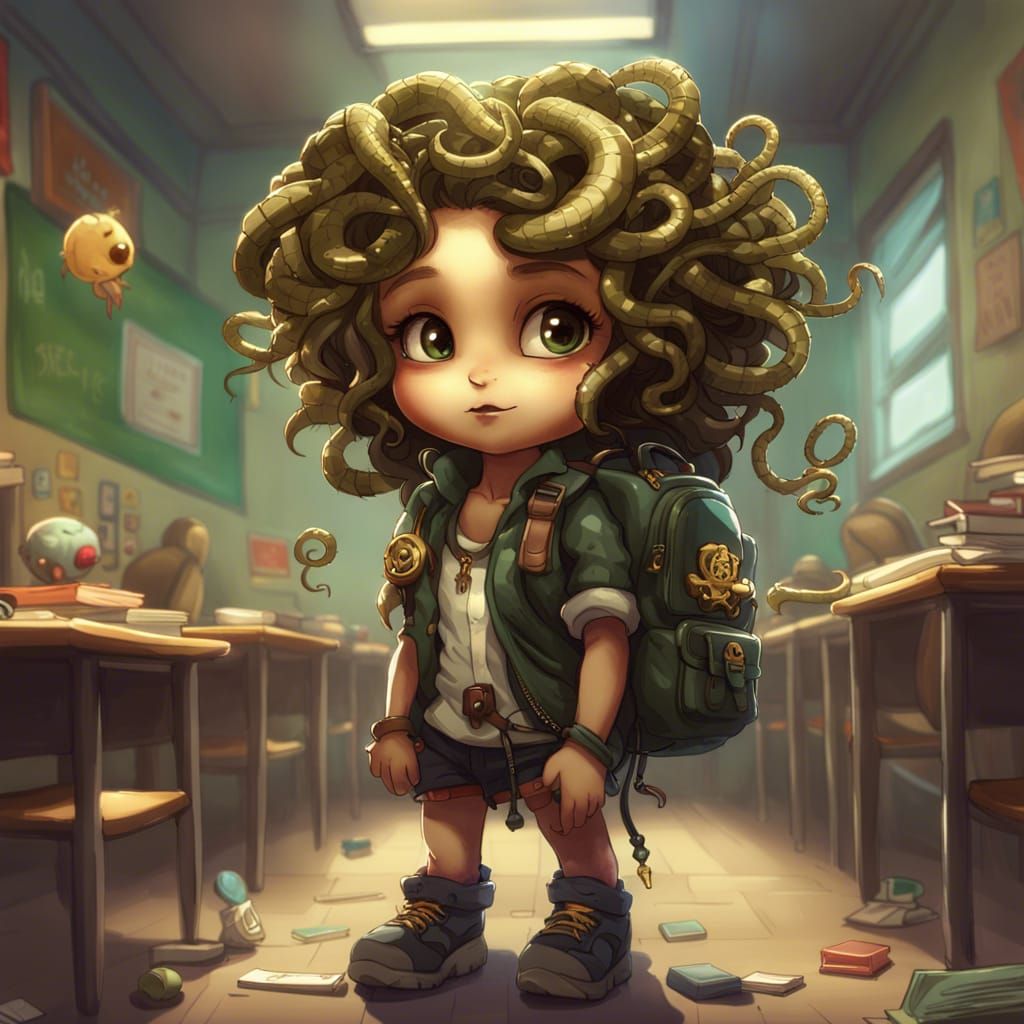 Chibi Medusa in Classroom, Detailed 3D Render