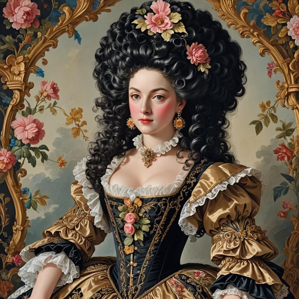 Rococo Woman in Maximalist 18th Century Dress