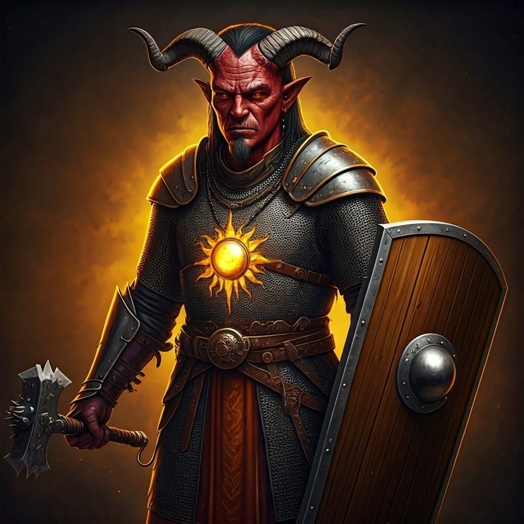 Horned Cleric of the Sun God in Armor