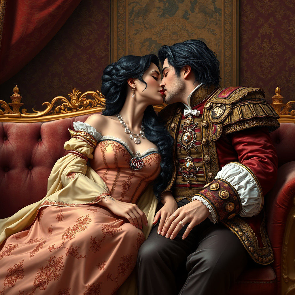 Persian Duchess Kissed by Nobleman: Digital Renaissance Art