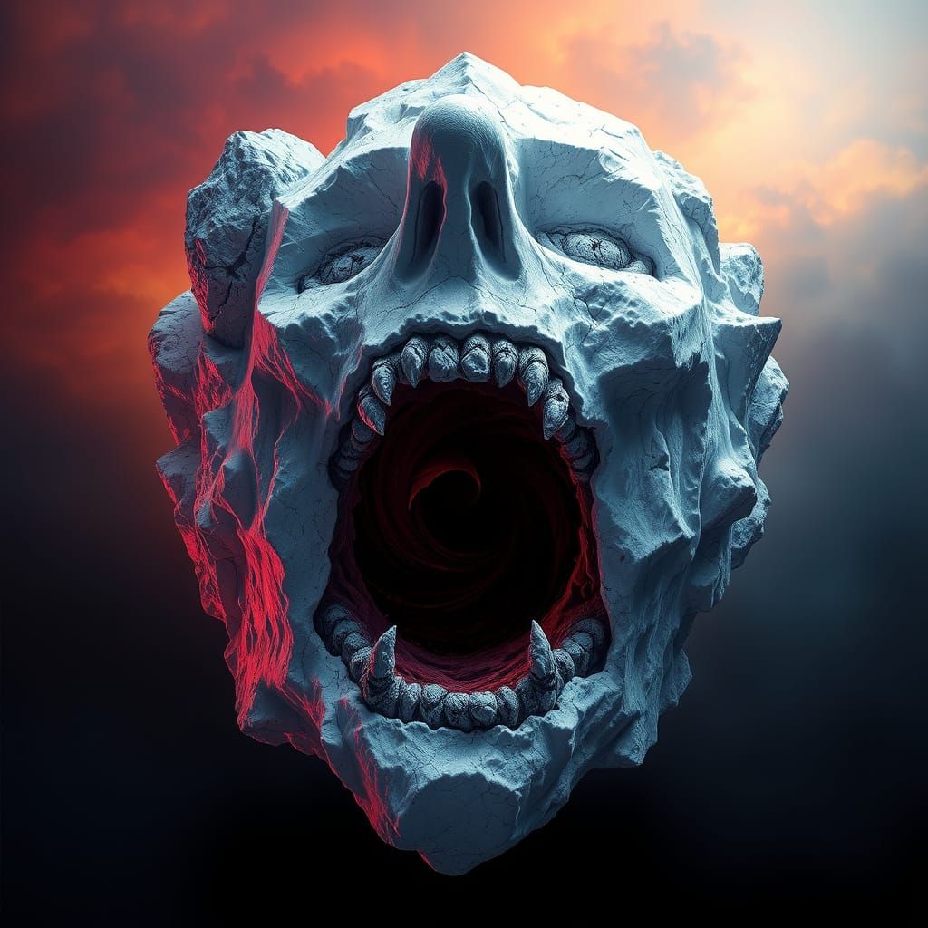 Hyperrealistic Snow-Rock Hybrid Face in Dark, Mysterious Voi...