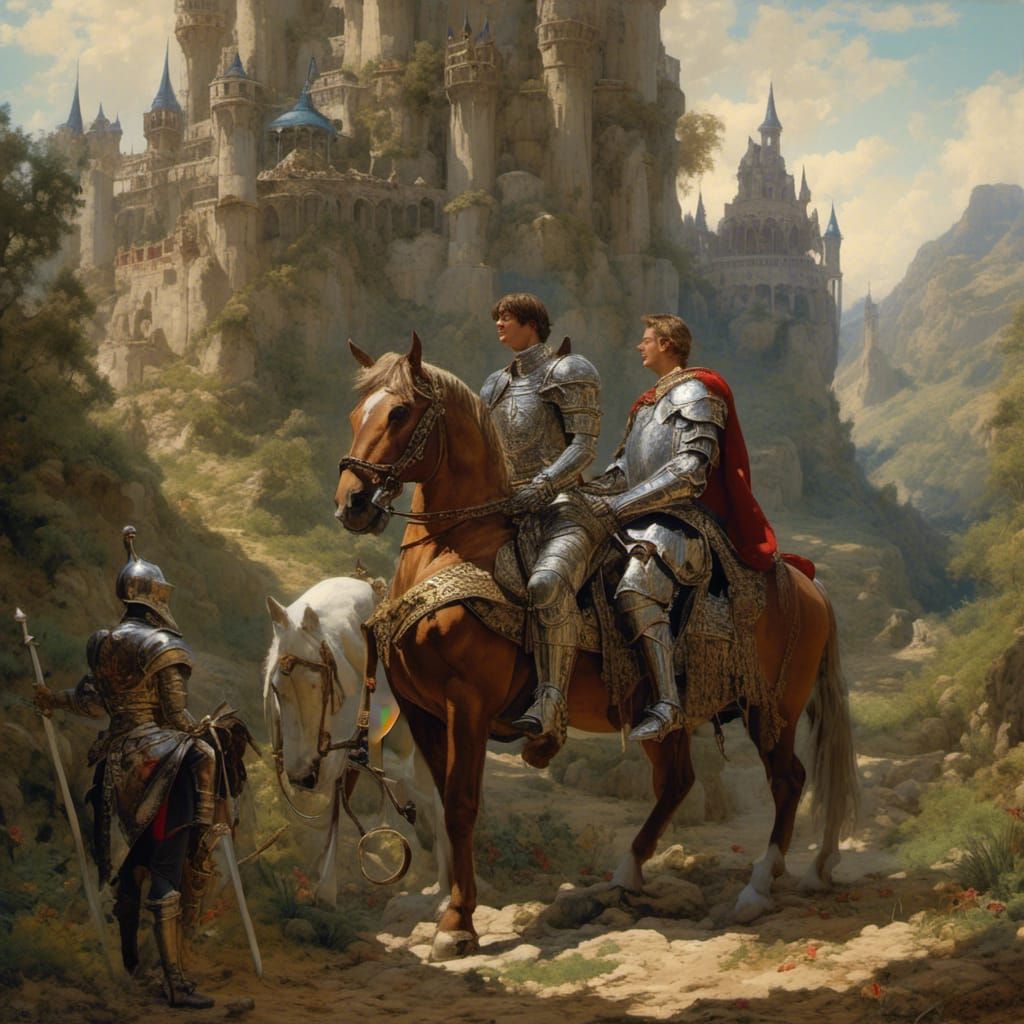 Knight and Queen Before Majestic Castle