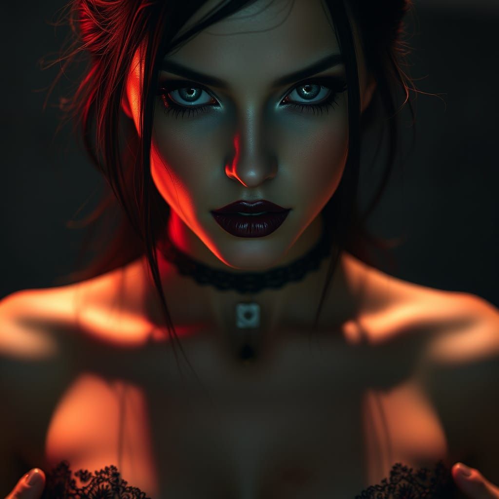 Gothic Emo Woman with Contrasting Light