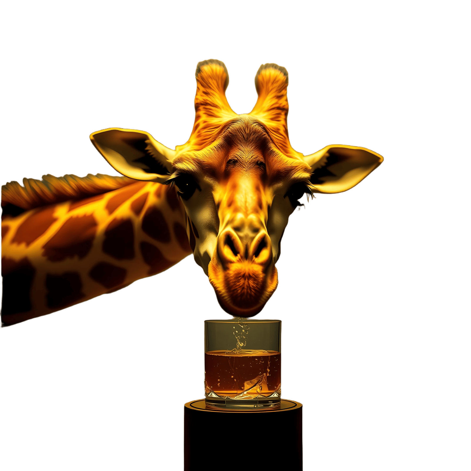 Giraffe Drinks Whiskey: Cinematic Film Still
