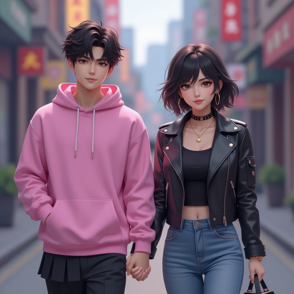 Couple Holding Hands in Detailed Anime 3D Art
