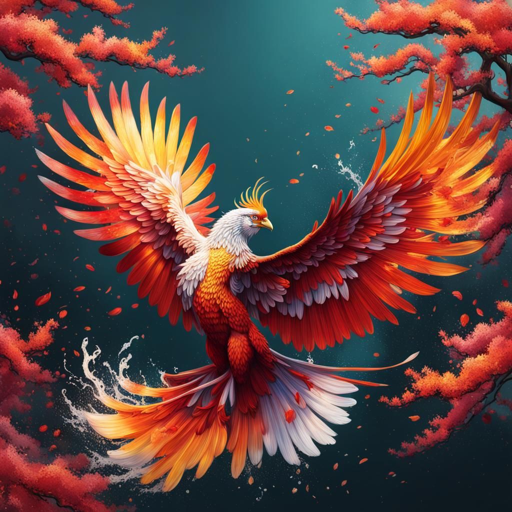 Magnificent Phoenix Among Japanese Cherry Blossoms