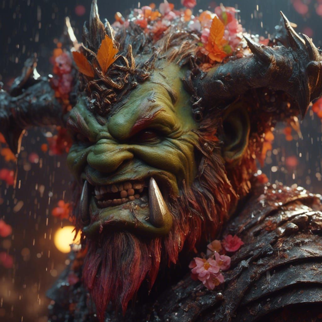 Detailed Orc Warrior Portrait in Splash Art Style